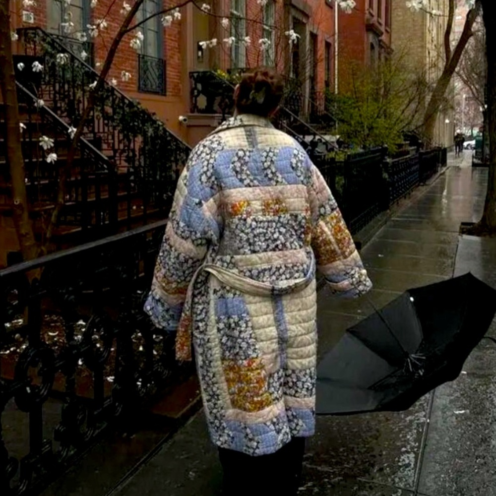 Quilted patchwork floral quilt duster coat